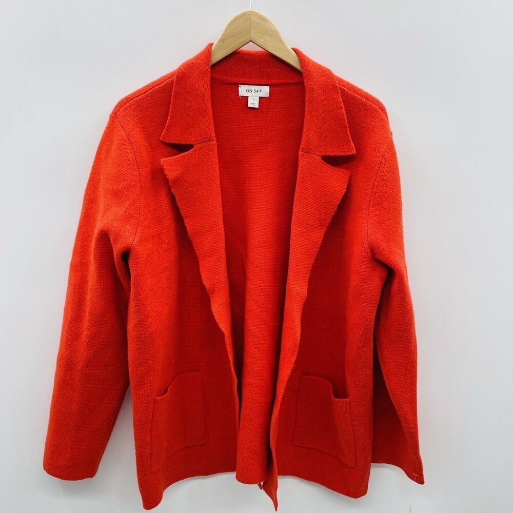 On 34th Womens‎ Size Large Open Front Sweater Knit Blazer Cardigan in Fiery Red